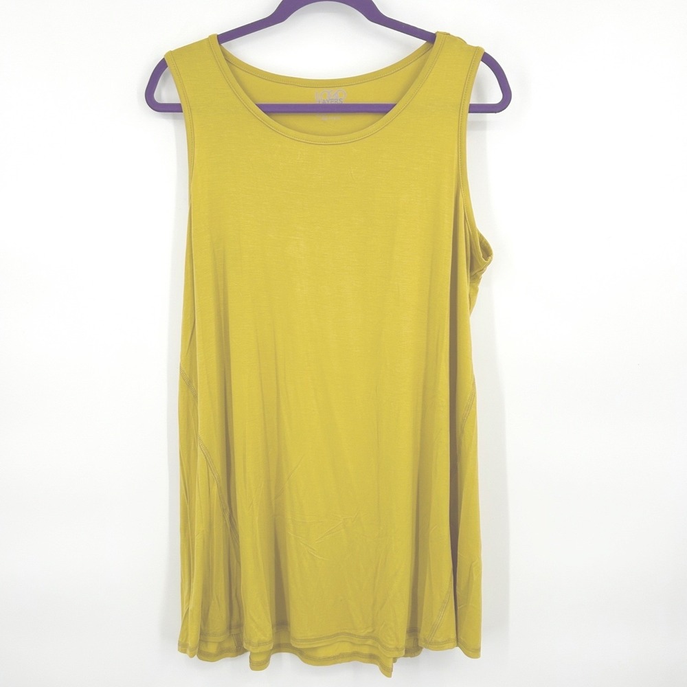 LOGO Layers Womens Tank Top L Citron Yellow Rayon Spandex Casual Basic